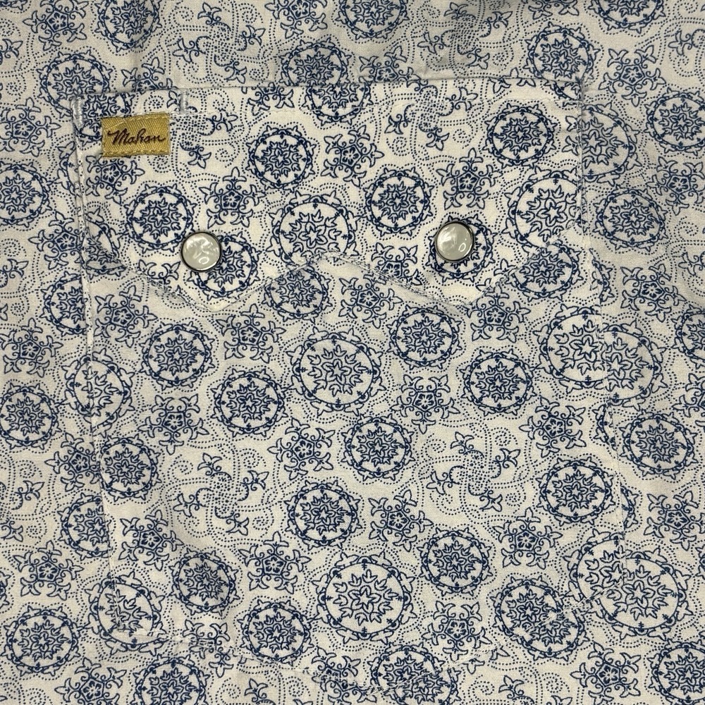 Larry Mahan Shirt Mens XXL Cowboy Collection Blue Paisley Pearl Snap Sawtooth - Picture 4 of 13